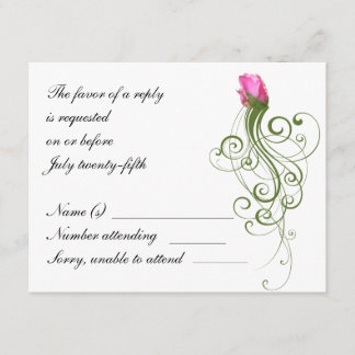 Pink Rose Bud Flourish RSVP Card