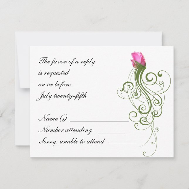 Pink Rose Bud Flourish RSVP Card (Front)