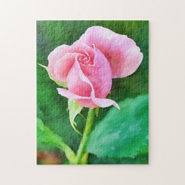 Pink Rose Bud Flower Art Garden Puzzle (Vertical)