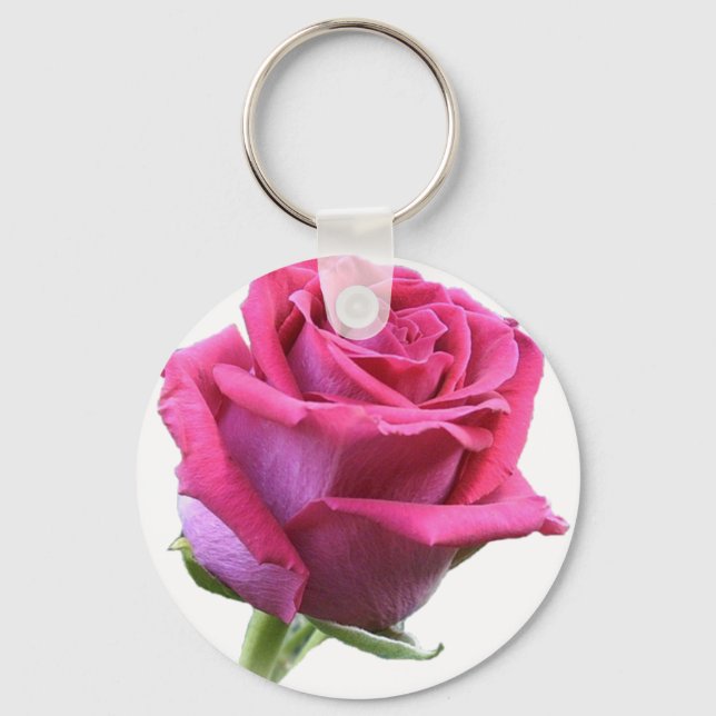 Pink Rose Bud Picture Keychain (Front)