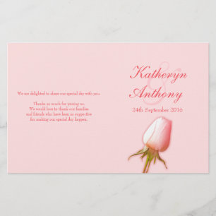Pink rose bud wedding programme