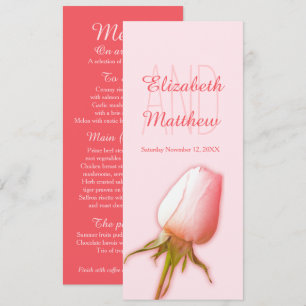 Pink rose bud wedding reception dinner menu invitation
