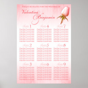 Pink Rose Bud Wedding Seating Table Planner 1-9 Poster