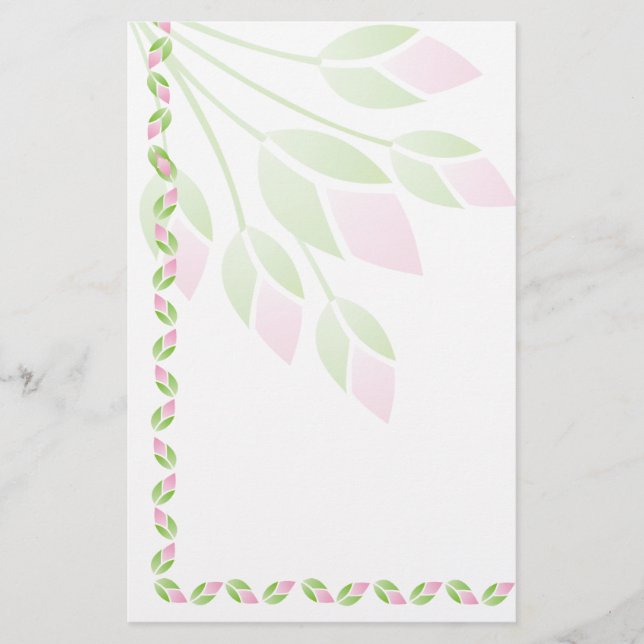 Pink Rose Buds Stationery-Floral Stationery (Front)