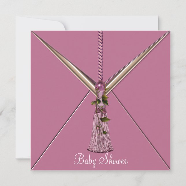 Pink Rose Buds Tassel Baby Girl Shower Invitations (Front)