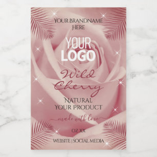 Pink Rose Burgundy Palm Leaves Product Labels Logo