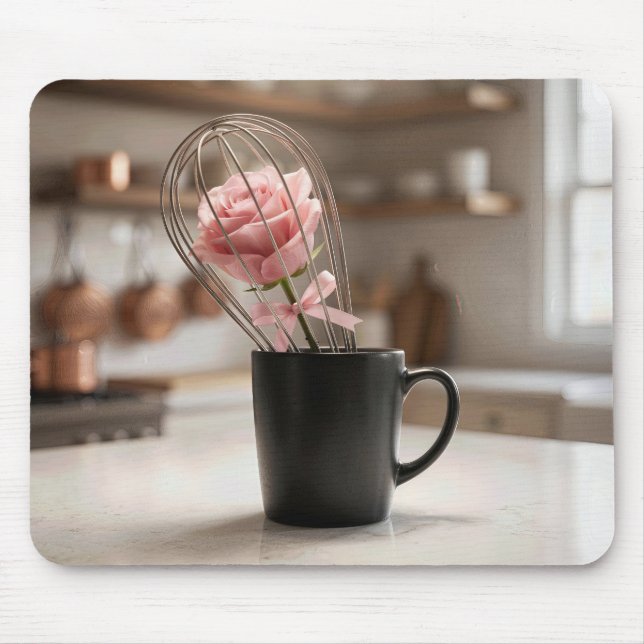 Pink Rose Caged In Wire Whisk Mouse Mat (Front)