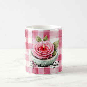  Pink Rose Candle Plaid  Coffee Mug