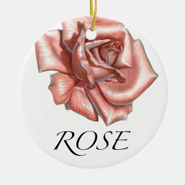Pink Rose Ceramic Tree Decoration (Front)
