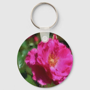 Pink Rose Chalk Drawing Flower Keychain