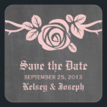 Pink Rose Chalkboard Save the Date Stickers<br><div class="desc">Sweet and pretty Rose Chalkboard Save the Date Stickers in light pink featuring a single lovely rose on a vine on a chalkboard look background. This elegant design is perfect for announcing your spring or summer wedding. Easy to customise, simply add your wedding details in the text fields provided. Click...</div>