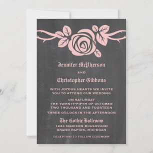 Pink Rose Chalkboard Wedding Invite
