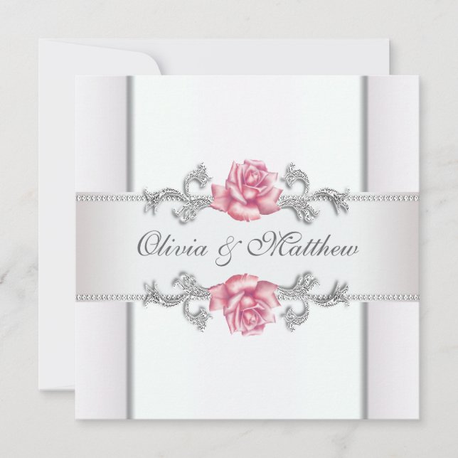 Pink Rose Champagne Wedding Invitation (Front)