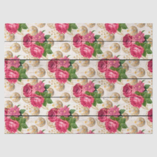 Pink Rose Christmas Ornaments on Wood Decoupage Tissue Paper