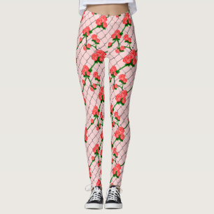 Pink Rose Climbing Chain Link Fence Leggings