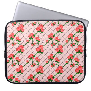 Pink Rose Climbing Chain Link Fence Seamless Patte Laptop Sleeve