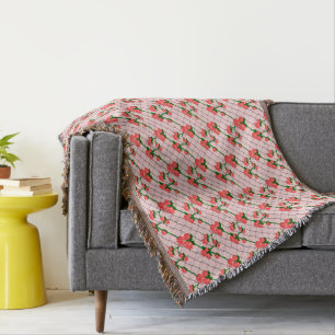 Pink Rose Climbing Chain Link Fence Seamless Patte Throw Blanket
