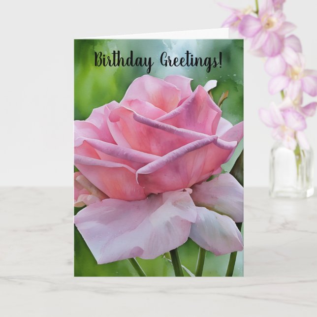 Pink Rose Close Up Garden Art Birthday Card (Orchid)