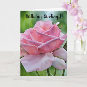 Pink Rose Close Up Garden Art Birthday Card