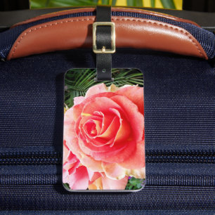 Pink rose close-up photo beautiful stylish modern luggage tag