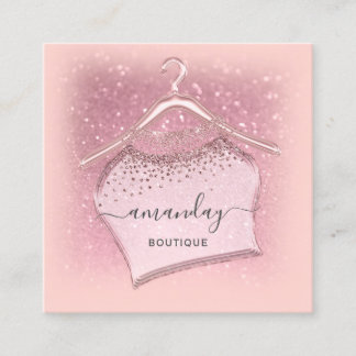 Pink Rose Cloth Hanger Fashion Boutique Square Business Card