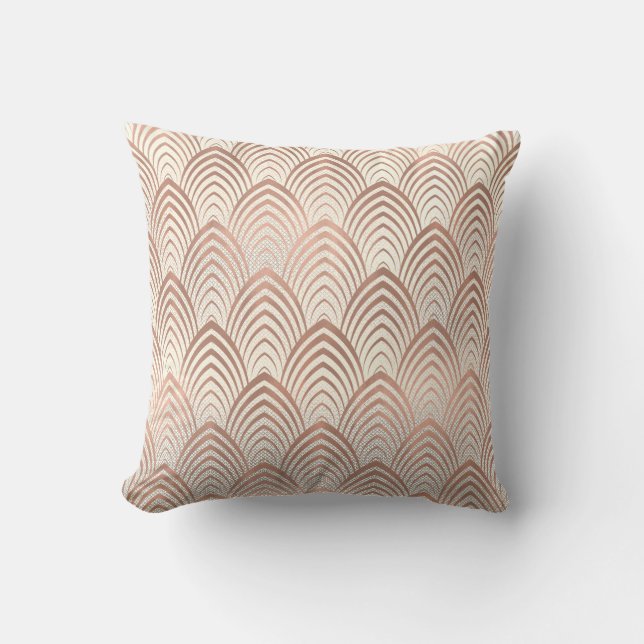 Pink Rose Copper Sepia Art Deco Seashells Scales Cushion (Front)