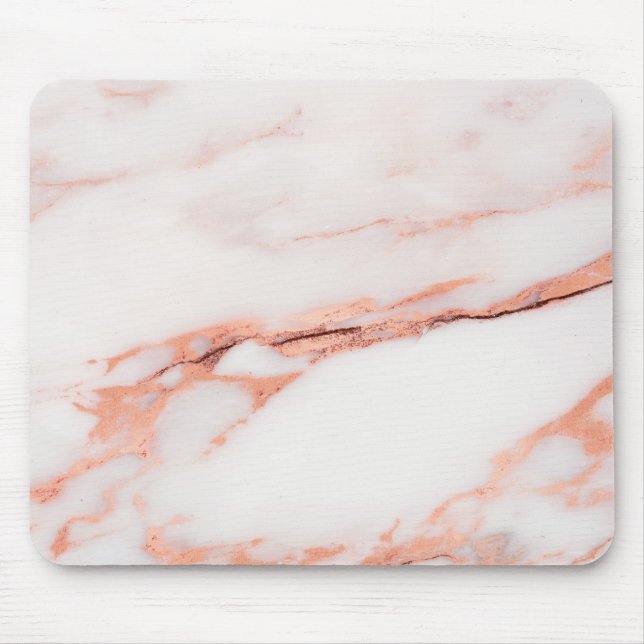 Pink Rose Copper White Gray Marble Stone Glam Mouse Mat (Front)