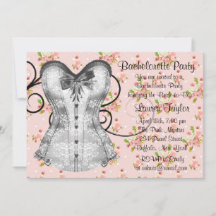 Pink Rose Corset Pink Black Bachelorette Party Invitation