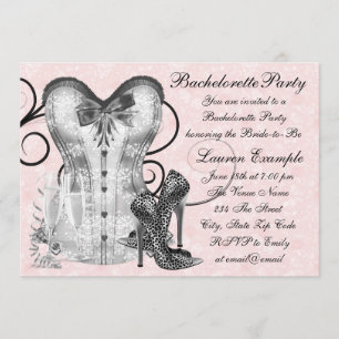 Pink Rose Corset Pink Black Bachelorette Party Invitation