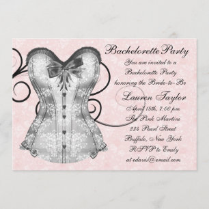 Pink Rose Corset Pink Black Bachelorette Party Invitation