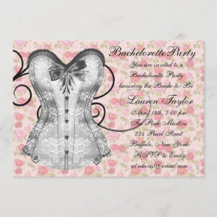 Pink Rose Corset Pink Black Bachelorette Party Invitation