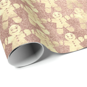 Pink Rose Cottage Gold Blush Christmas Ginger Boy Wrapping Paper