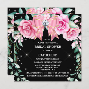 Pink rose country chic diamond greenery invitation