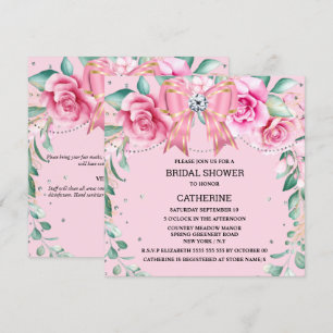 Pink rose country chic satin bow glitter glam invitation