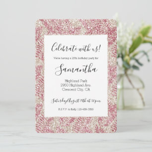 Pink Rose Cream Glitter Glitz Tropical Leaves      Invitation