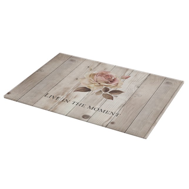Pink Rose Cream White Faux Wood  Cutting Board (Corner)