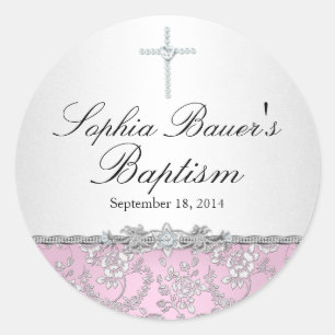 Pink Rose & Cross Baptism Sticker