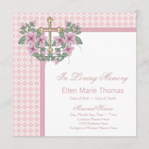 Pink Rose Cross Mourning Cards