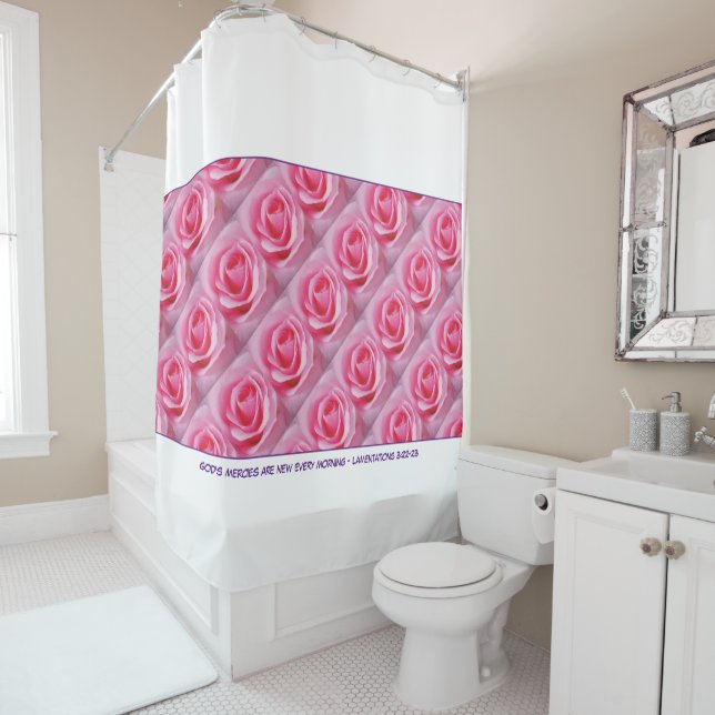 Pink Rose Custom Scripture Shower Curtain (In Situ)