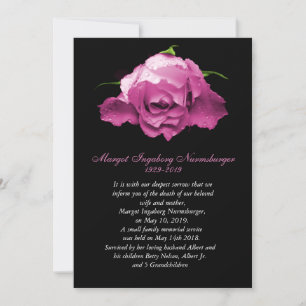 Pink Rose Death Announcement Card