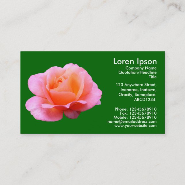 Pink Rose - Deep Grass Green Business Card (Front)