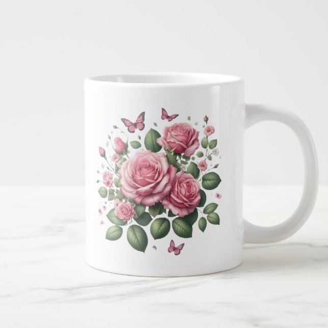 Pink Rose Design  Large Coffee Mug (Right)