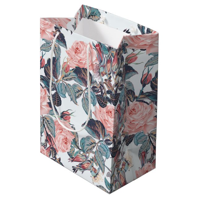 Pink Rose Design Medium Gift Bag (Back Angled)