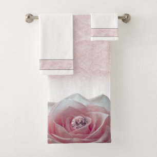 Pink Rose & Diamond Elegant Bath Towel Set