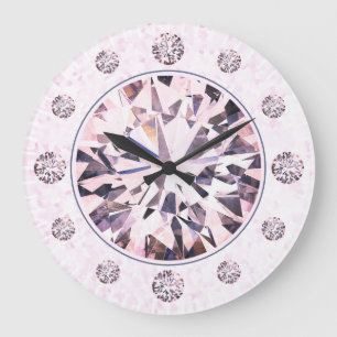 Pink Rose Diamond Gemstone Large Clock