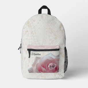 Pink Rose & Diamond on Lace Printed Backpack