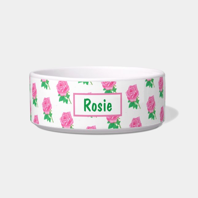 Pink Rose Dog or Cat Bowl (Front)