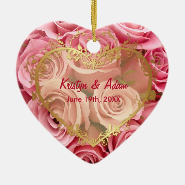Pink Rose Elegance - Customise Ceramic Tree Decoration (Front)