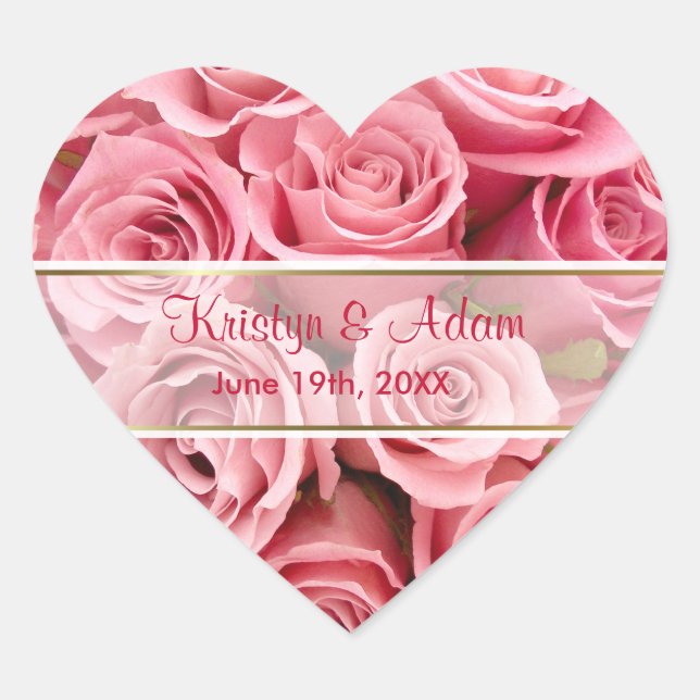 Pink Rose Elegance - Customise Heart Sticker (Front)