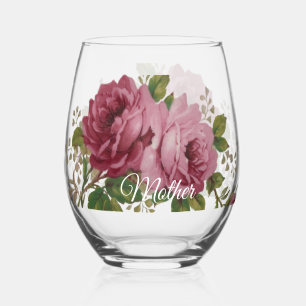 Pink Rose Elegance Drinkware Set Stemless Wine Glass